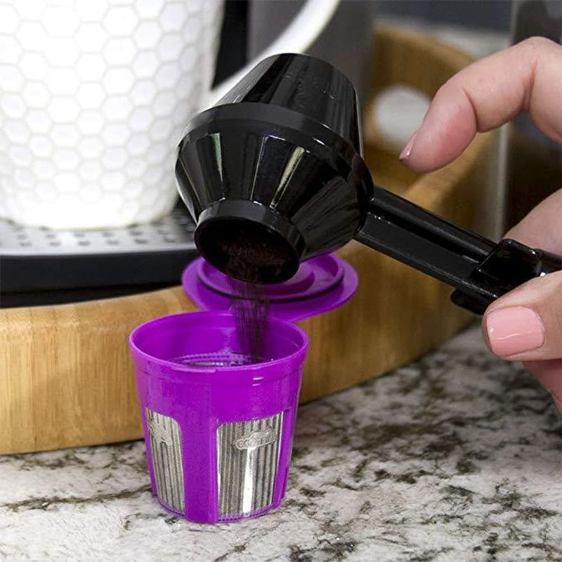 PUXING Coffee Scoop & Funnel for Reusable K Cup Refillable Coffee Pods Coffees Measuring Spoon Scoop with Funnel for Ground Coffees, Protein Powder, Tea(COLOR:black) - Image 4